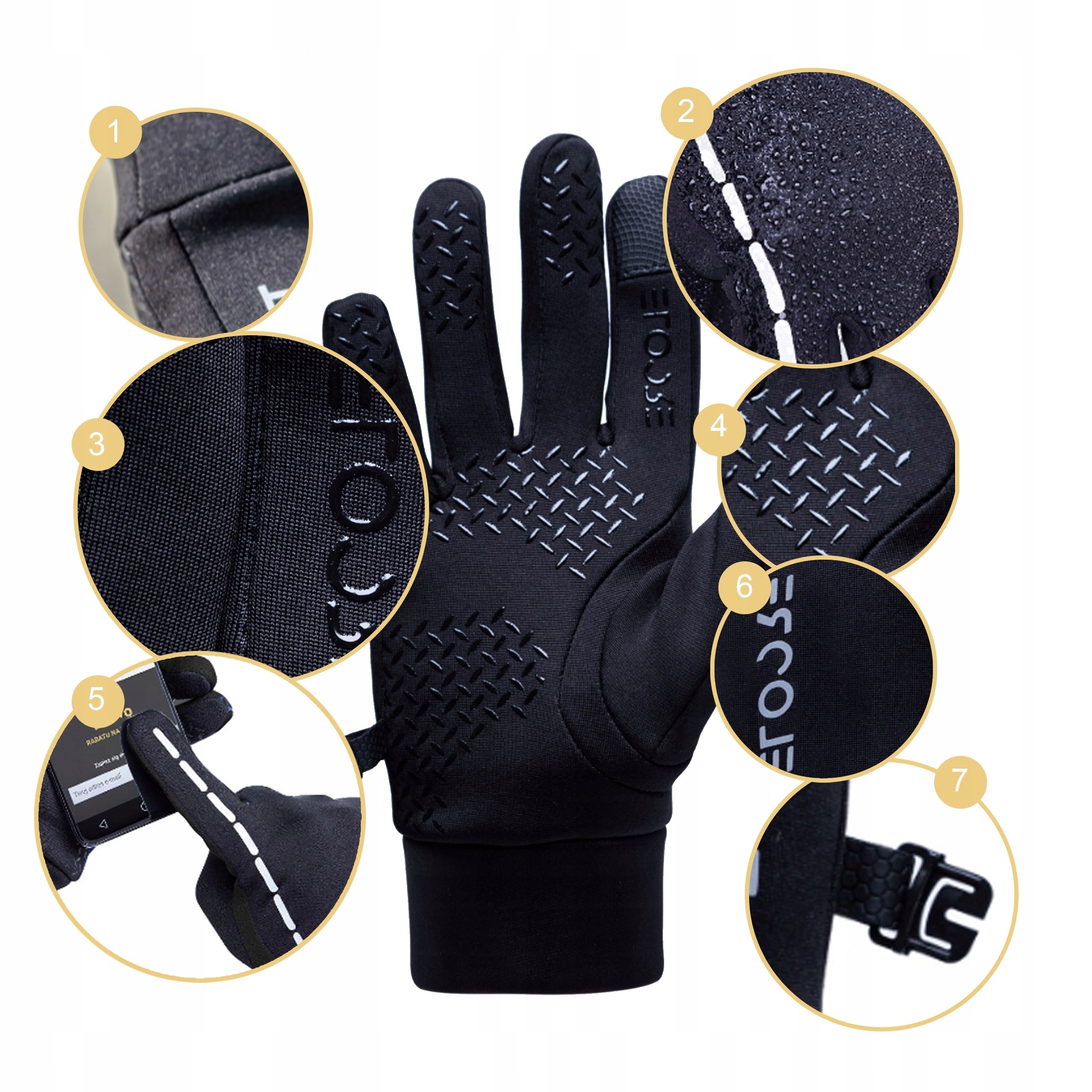 RĘKAWICZKI ROWEROWE ZIMOWE XL MĘSKIE DAMSKIE CZARNE ODBLASK DOTYKOWE CIEPŁE Kod producenta Rękawiczki dotykowe męskie damskie ciepłe