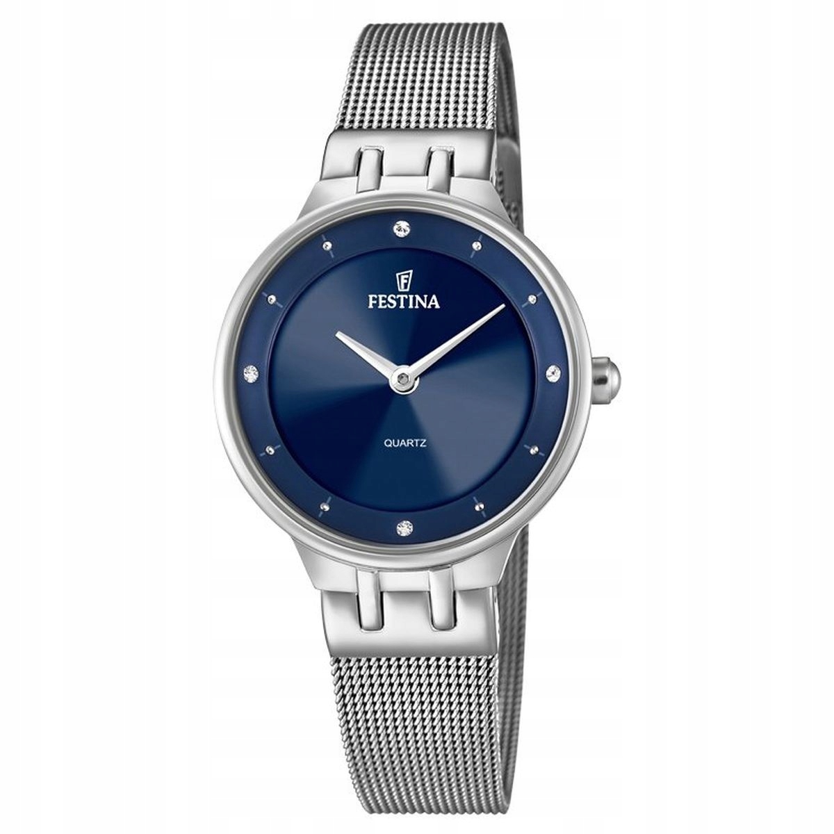 Stříbrné dámské hodinky Festina Mademoiselle F20597/3 s modrým ciferníkem