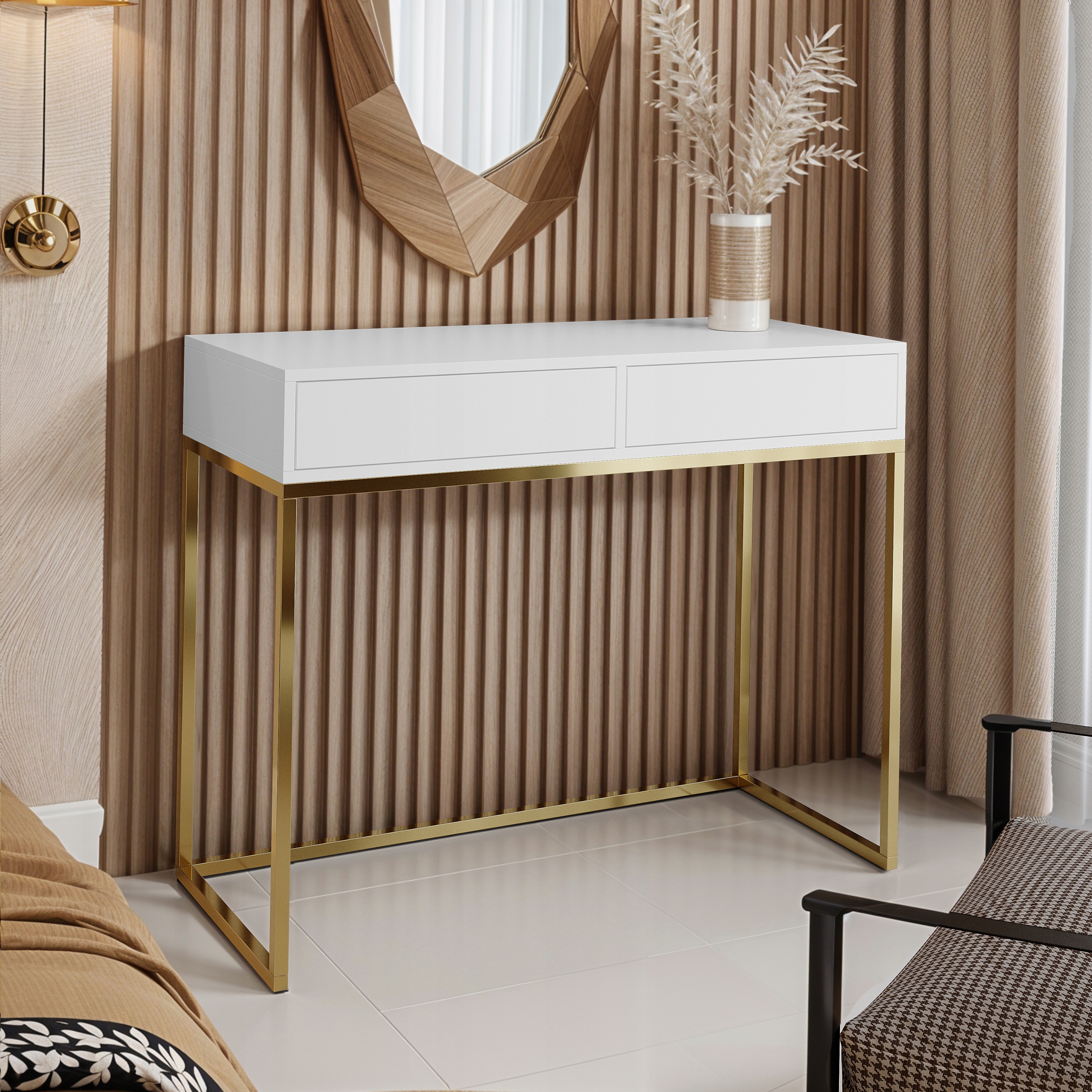 Toaletka Biurko 100cm złoty / biały