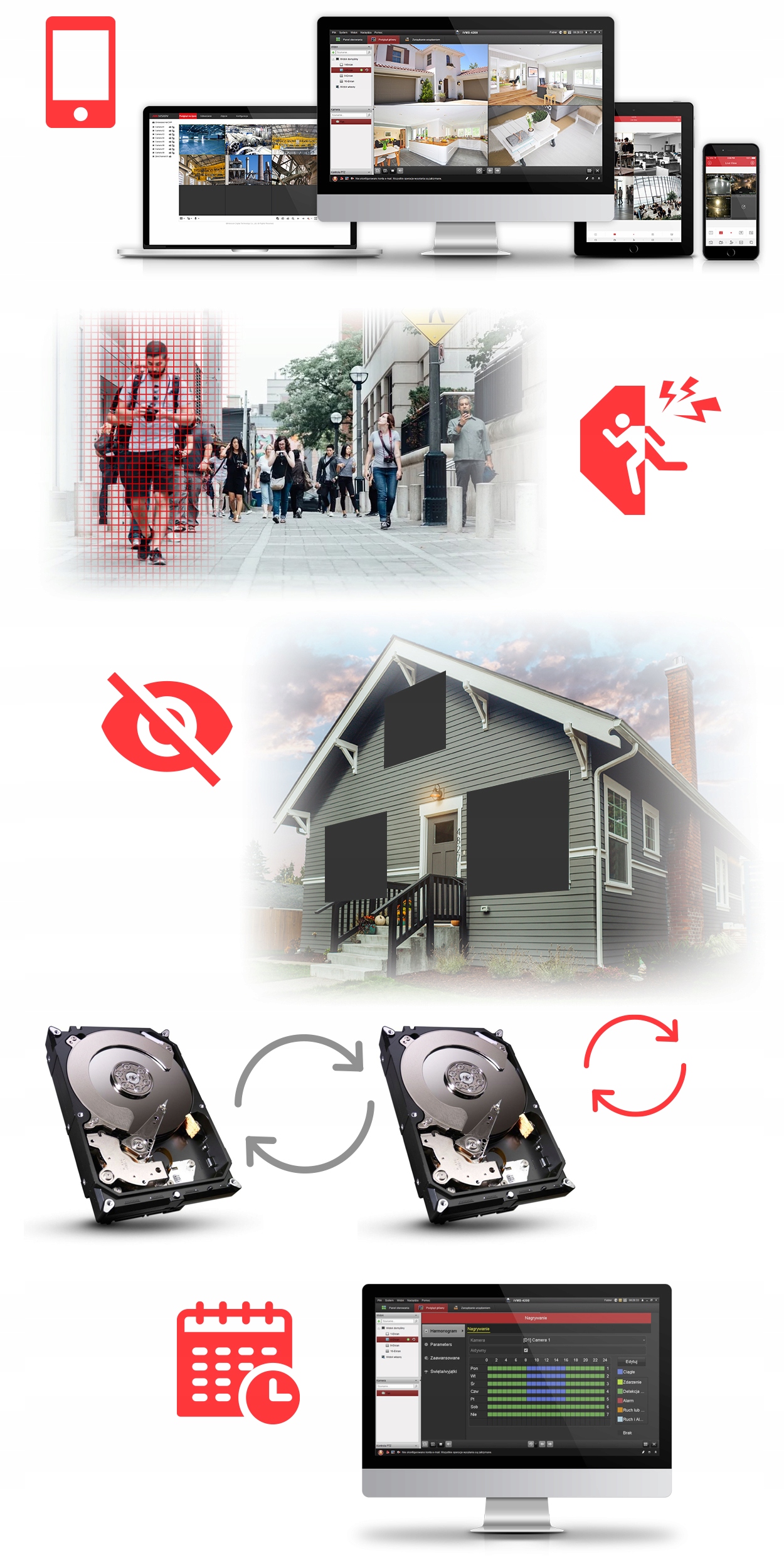 MONITORING ZEWNĘTRZNY 4 KAMERY 4K 8MP HDD MOCNE WIDZENIE NOCNE IR50m Model PR-XVR-04T8D