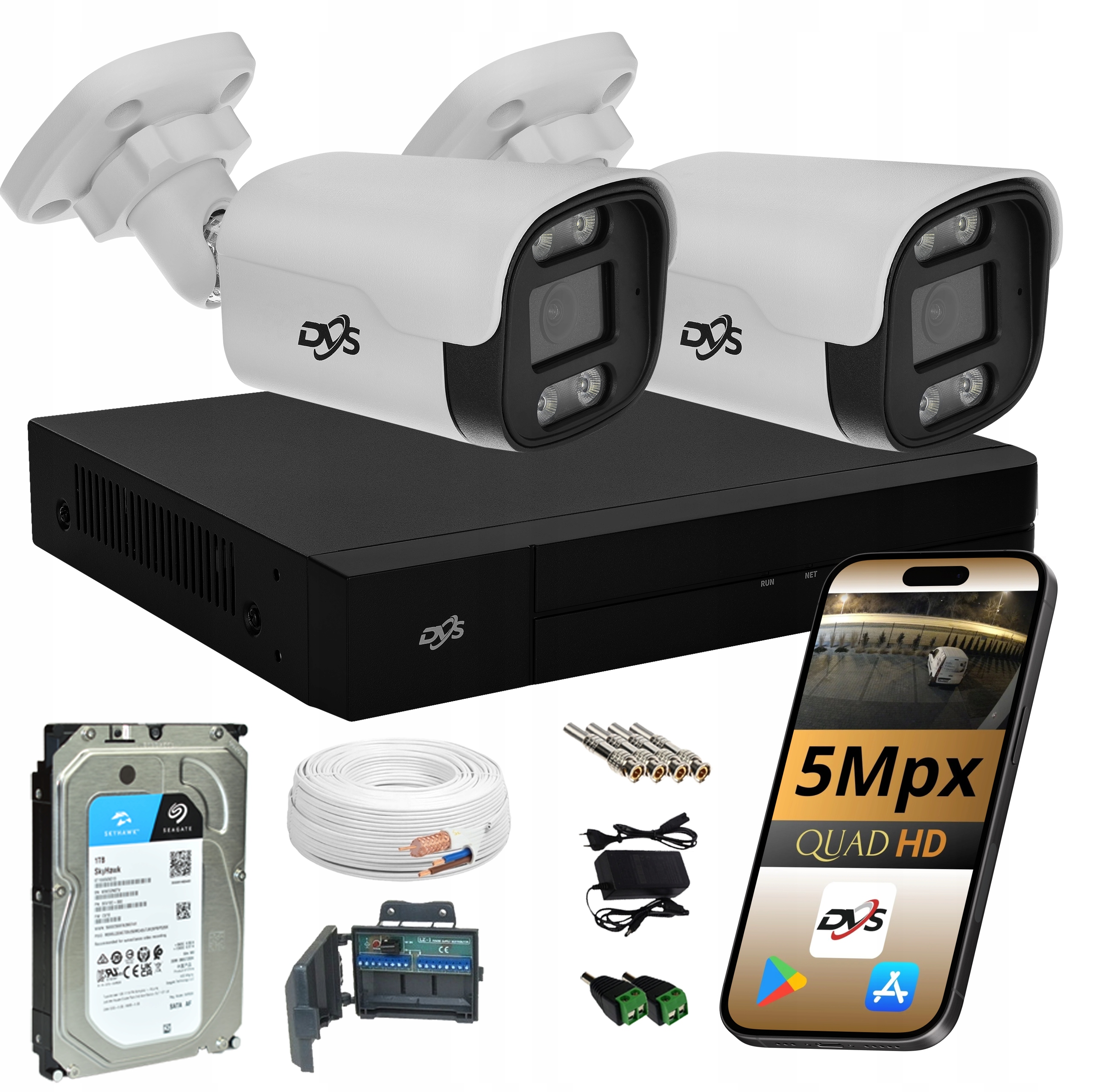 Sada Analogových Kamer 1TB Externí Disk 2 Kamery Pro Monitorování 5 Mpx