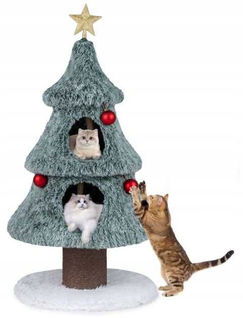 Levně Pelíšek pro kočky škrabadlo domeček vánoční stromek 59x59x123 cm