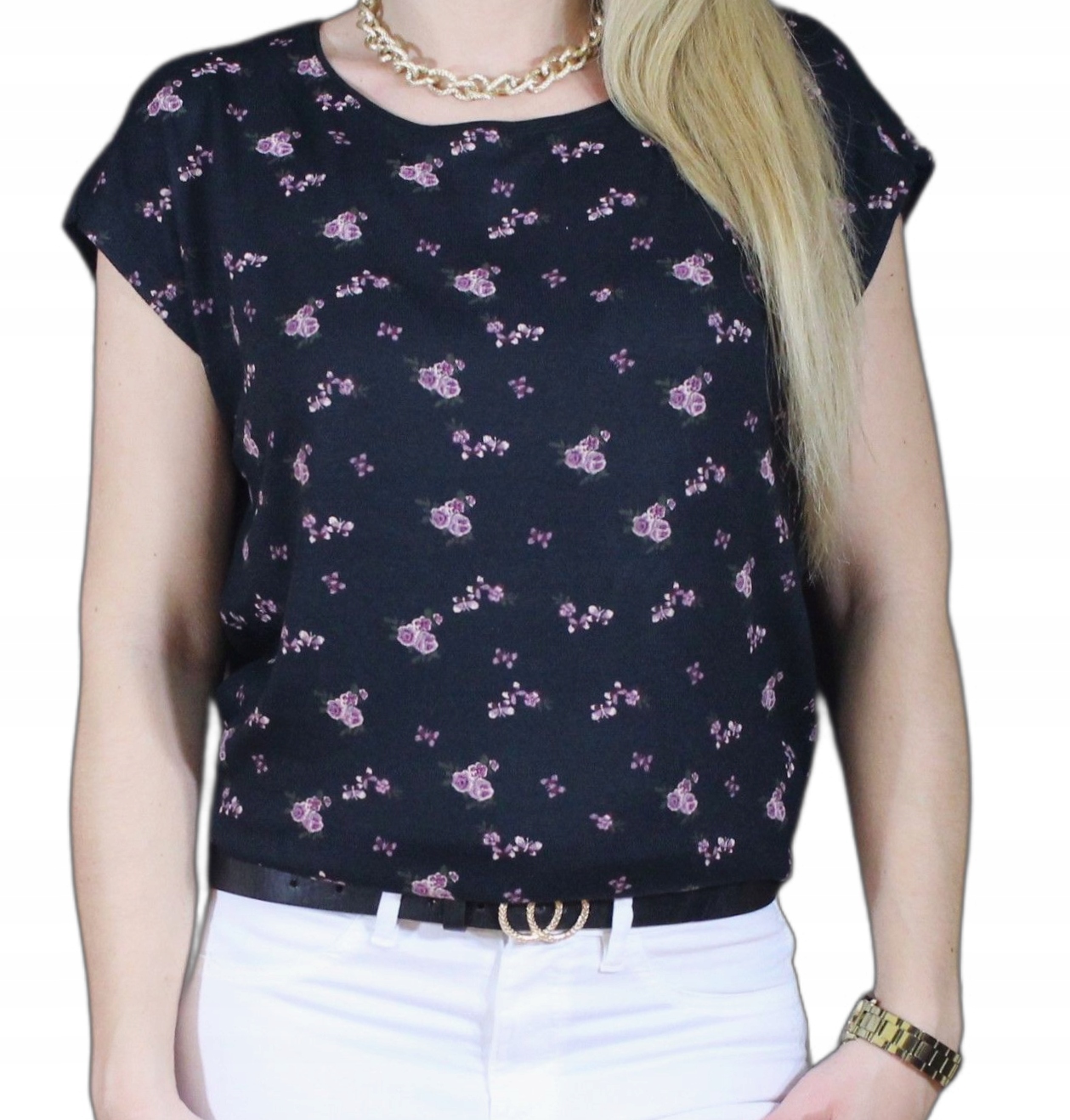 KOBIECA BLUZKA KOSZULKA NADRUK KWIATY T-SHIRT L