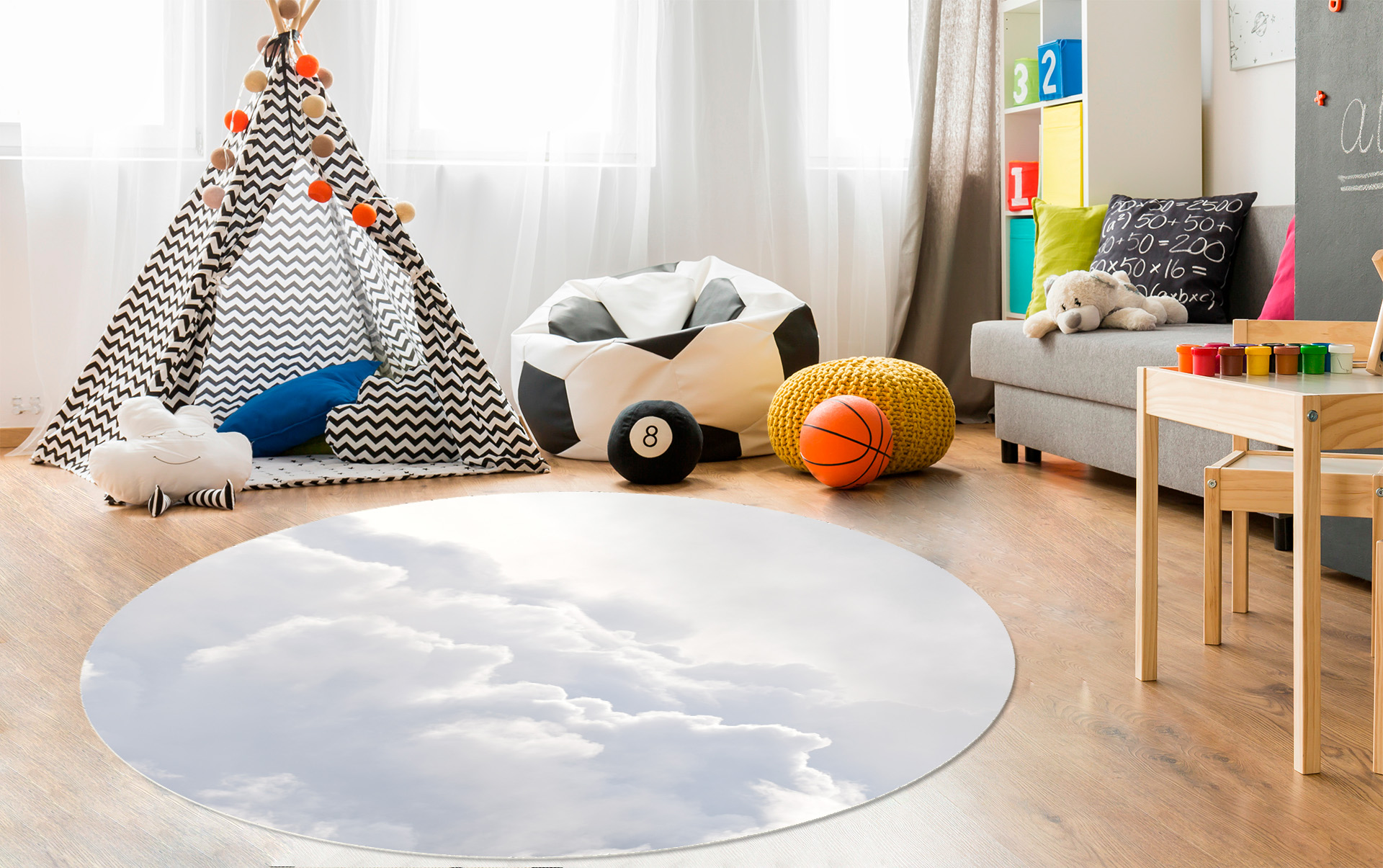 MATA PODŁOGOWA POD FOTEL okrągła 100cm CHMURY Marka matoMAT