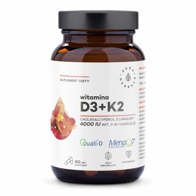 WITAMINA D3 4000IU + K2 100% NATURALNA WITAMINA Aura Herbals 90 kaps.