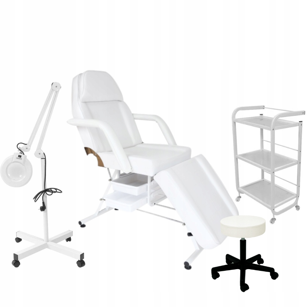 Fotel Kosmetyczny Z Kuwetami Lampa Lupa Taboret Stolik Pomocnik