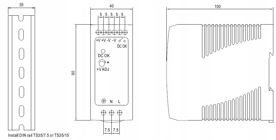 ZASILACZ na szynę DIN 24V DC 2,5A 60W Mean Well Kod producenta MDR-60-24 MW
