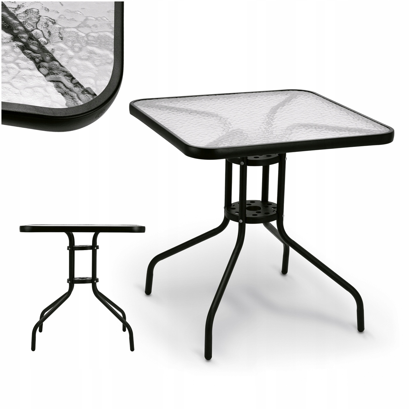 Stolik ze Szklanym Blatem Kwadratowy Metalowy na Balkon Tadar 70x70