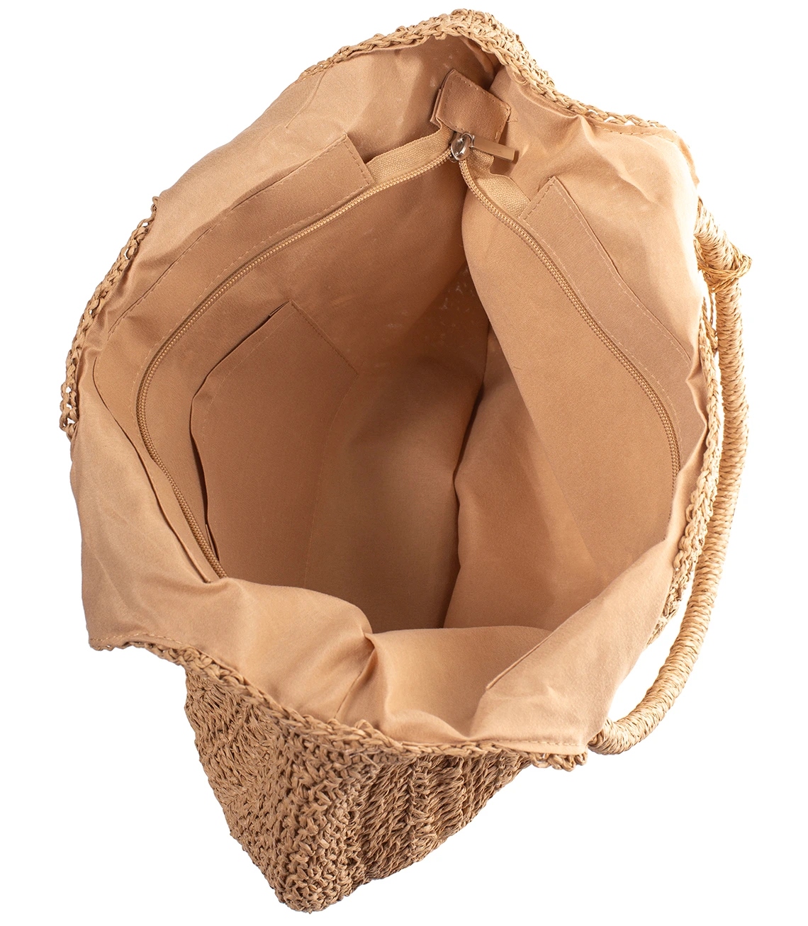 Duża okrągła torba plażowa słomkowa cała pleciona Kolor brązowy