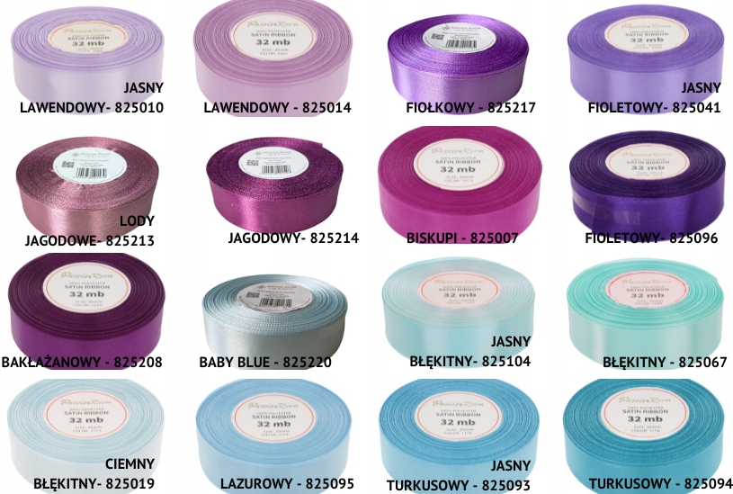 TASIEMKA WSTĄŻKA SATYNOWA ATŁASOWA 25MM KOLORY DŁUGA ROLKA DEKORACYJNA ŚLUB Wzór gładki