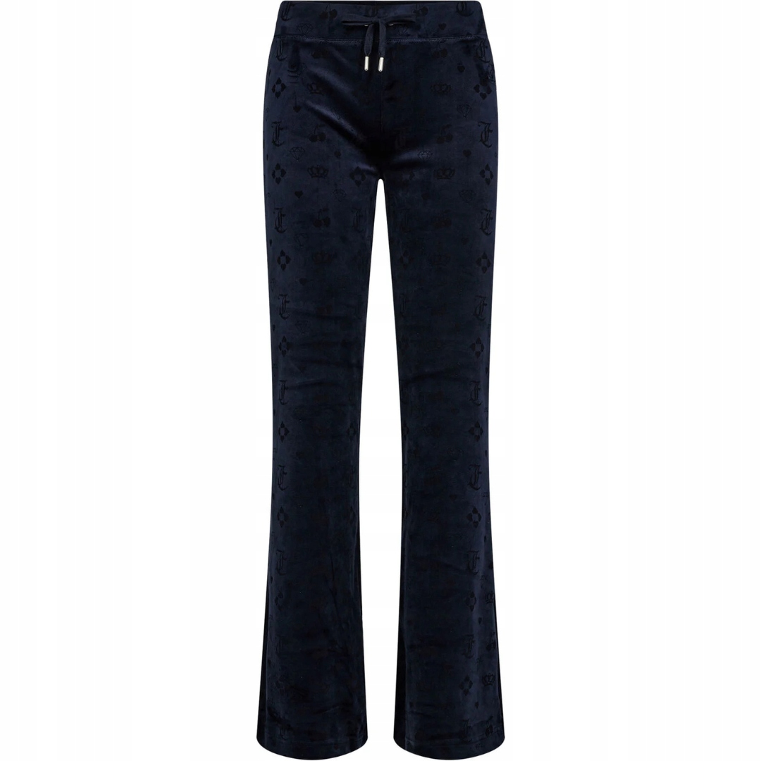 Juicy Couture Velurové kalhoty Lisa s lisovanými vzory modré S