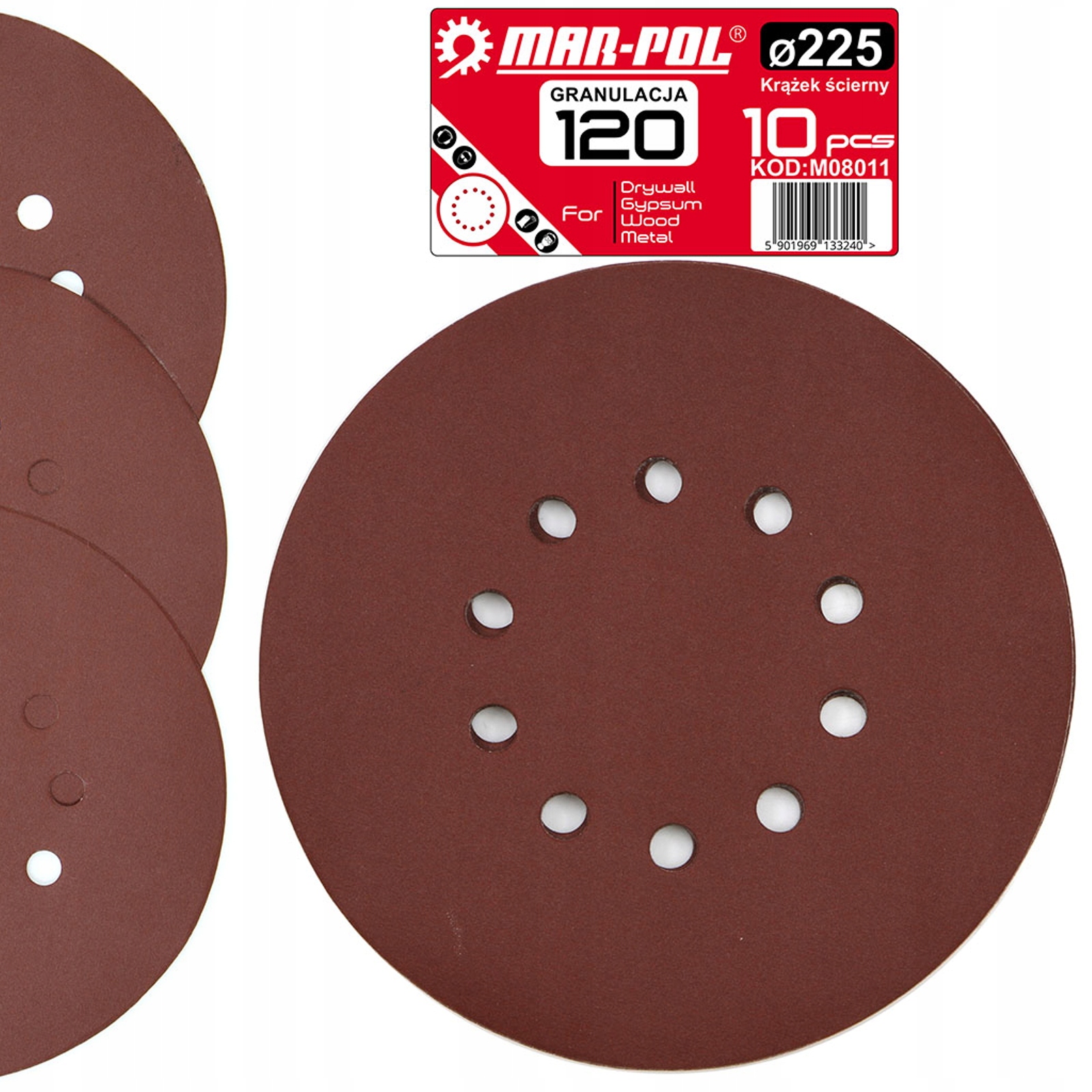 Papier Ścierny Na Dysk Z Otworami Do Żyrafy 225mm P120 10SZT