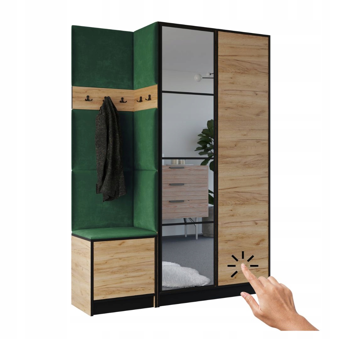 Šatní skříň Costa 13 dub craft zlatý zelená tkanina Vzor 1