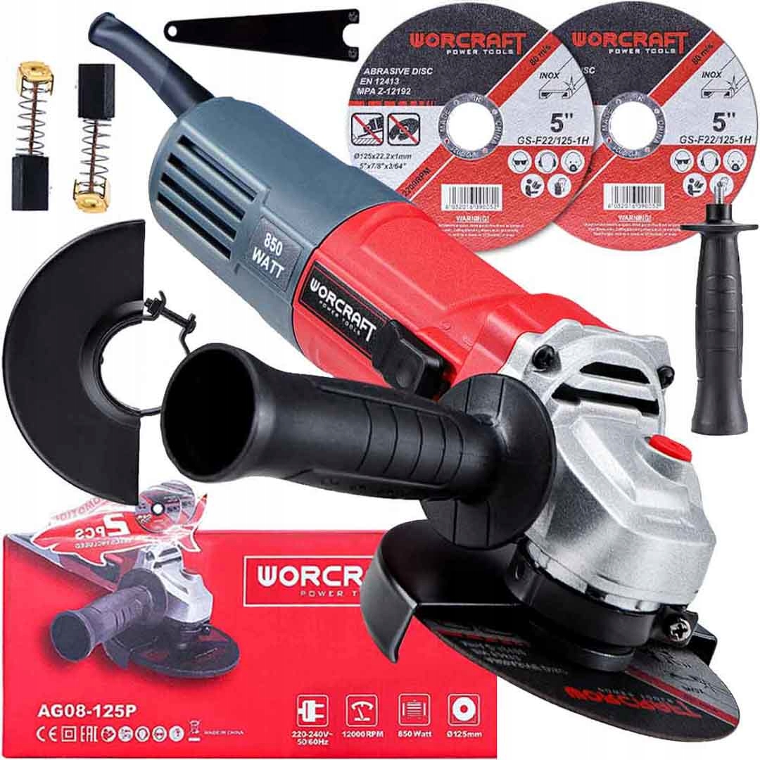 Szlifierka Kątowa Kątówka Mocna 125 MM Worcraft Elektryczna Sieciowa+tarcze