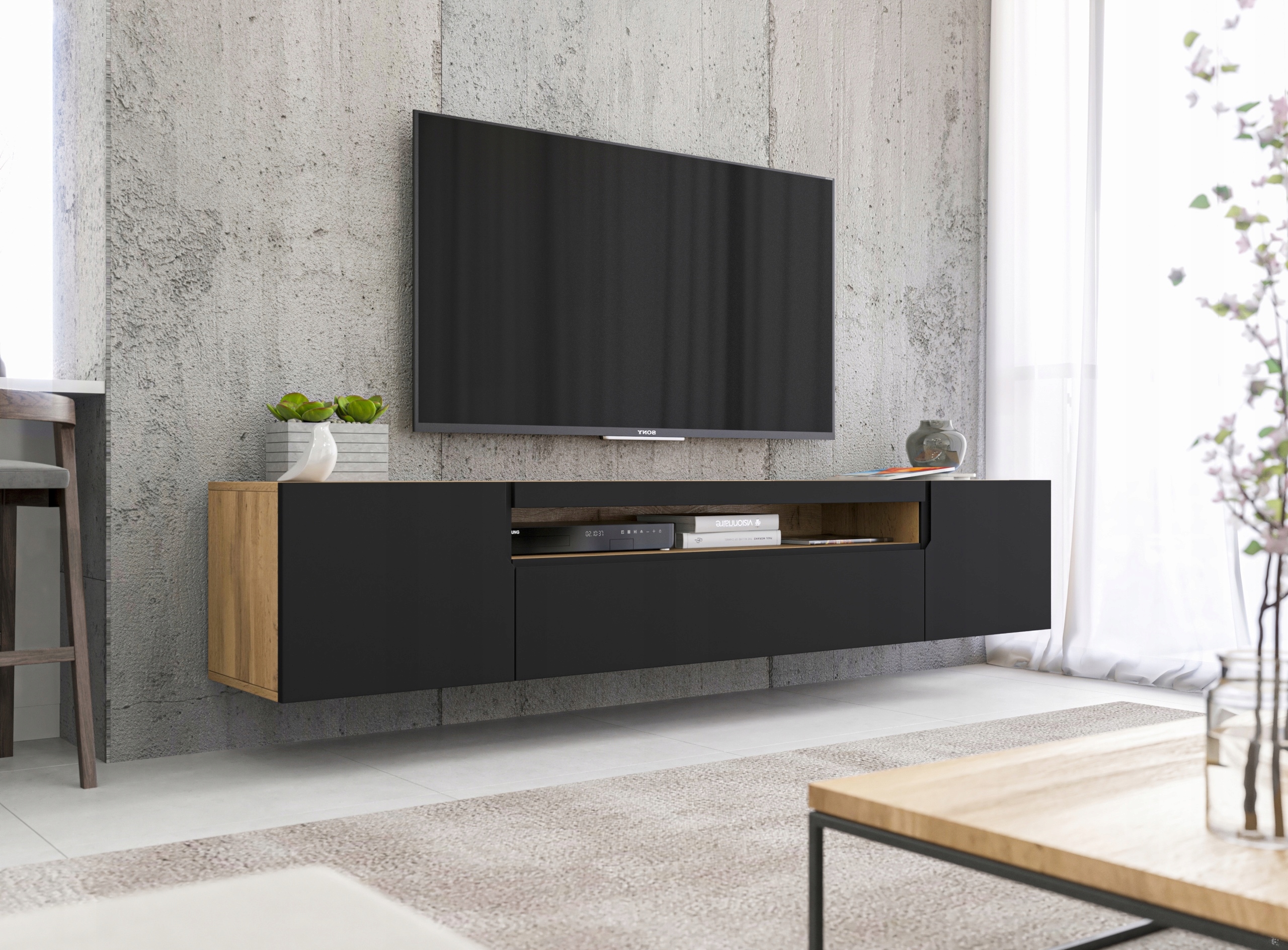 Szafka wisząca RTV Loft Industrialna czarny 200cm Głębokość mebla 36.5 cm