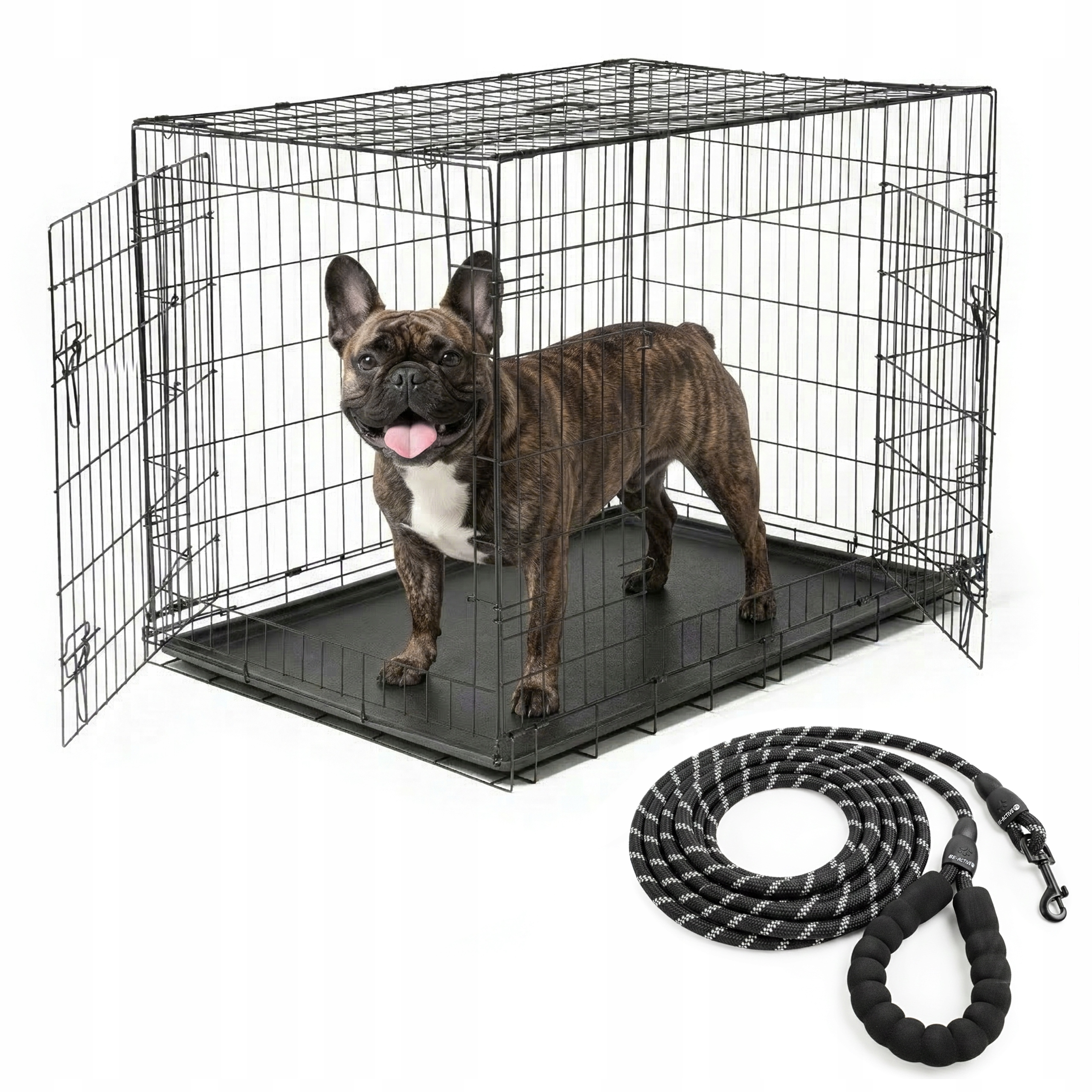 Levně Klec Pro Psa Kovová Kennelová L Přepravka Psích Zvířat Vodítko 5 M