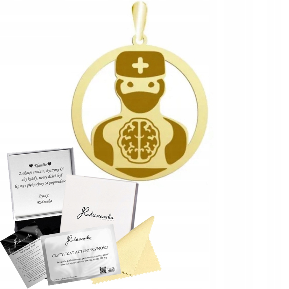 Zlatý Přívěsek S Neurologem Lékař Stříbro 925 Dárek Gravírování Bonus
