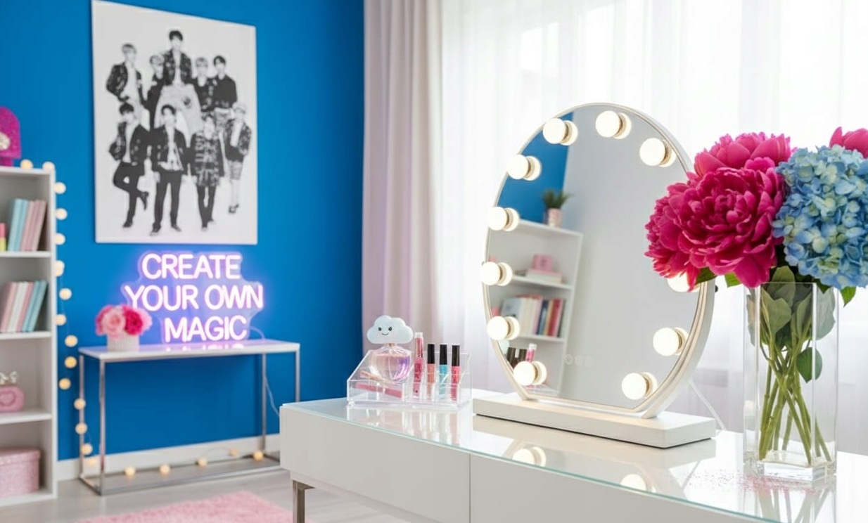 Moderní zrcadlo/zrcátko Led make-up kosmetika kadeřník stojící 12 diod