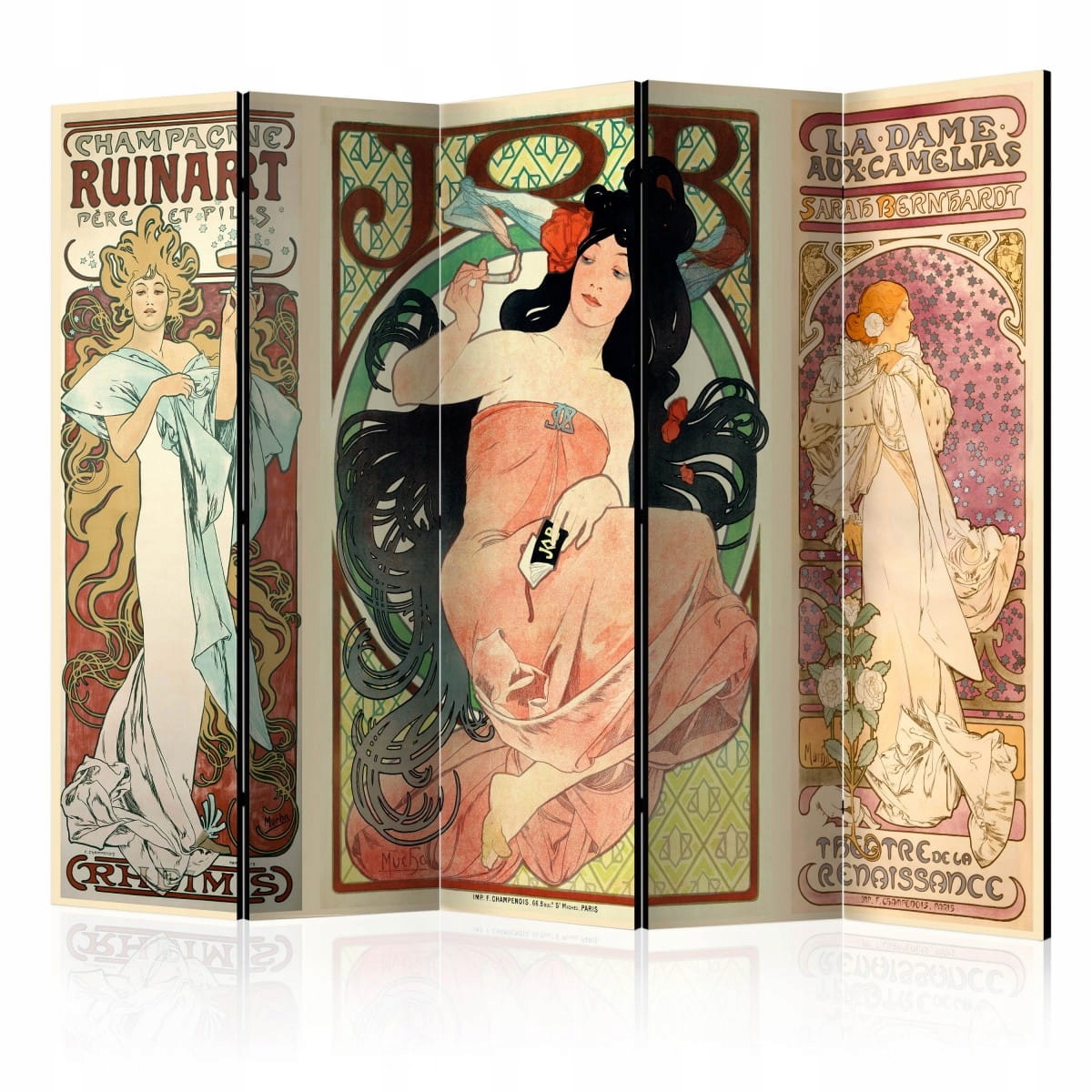 

Parawan 5-częściowy - Alphonse Mucha. Kobiety II