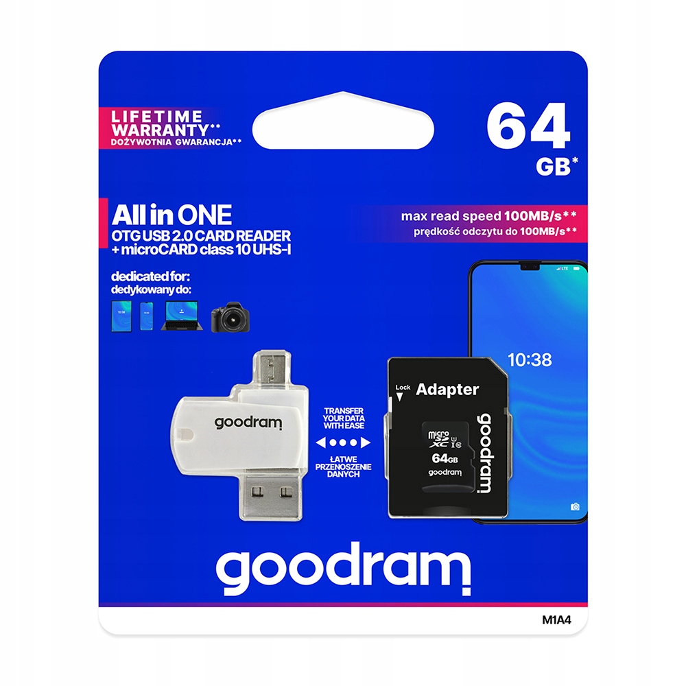 GoodRam karta pamięci 64GB microSDHC kl. 10 Uhs-i adapter czytnik kart
