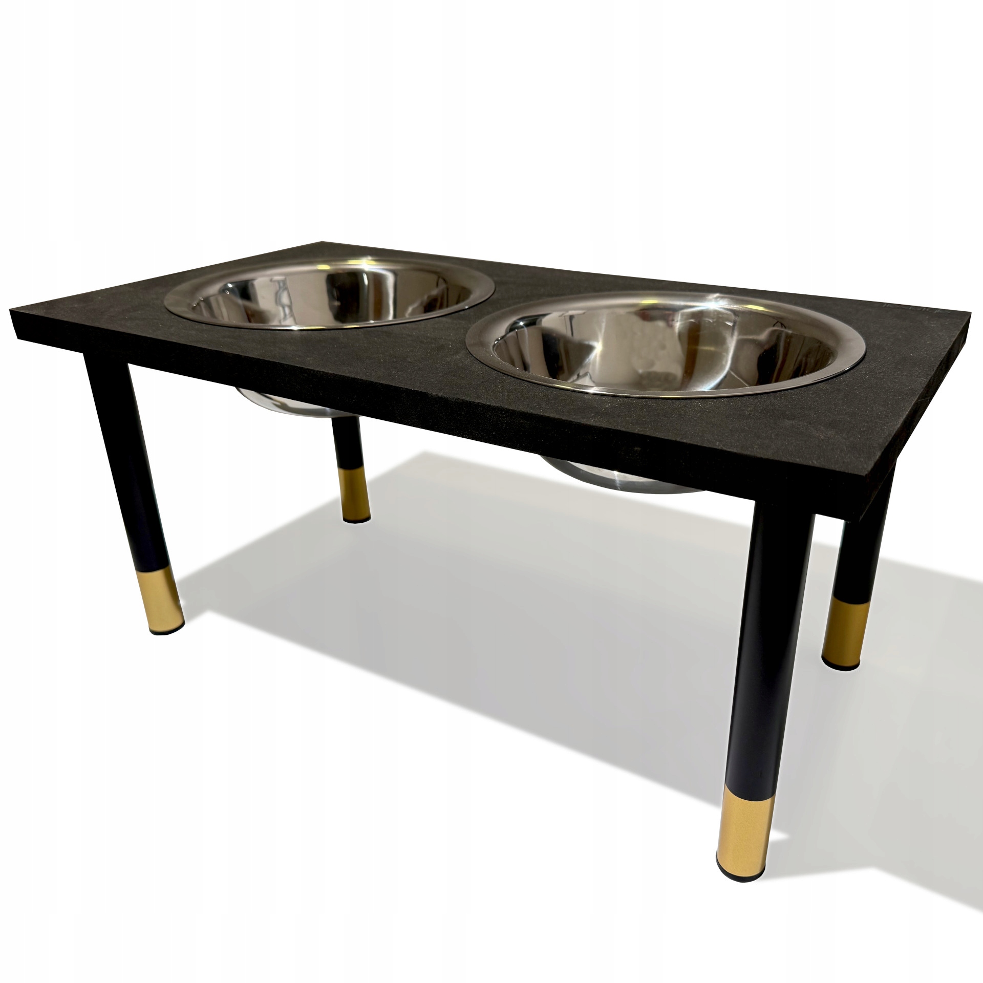 Levně Miska pro psa na černém stojanu, zlaté nohy, velikost XXL