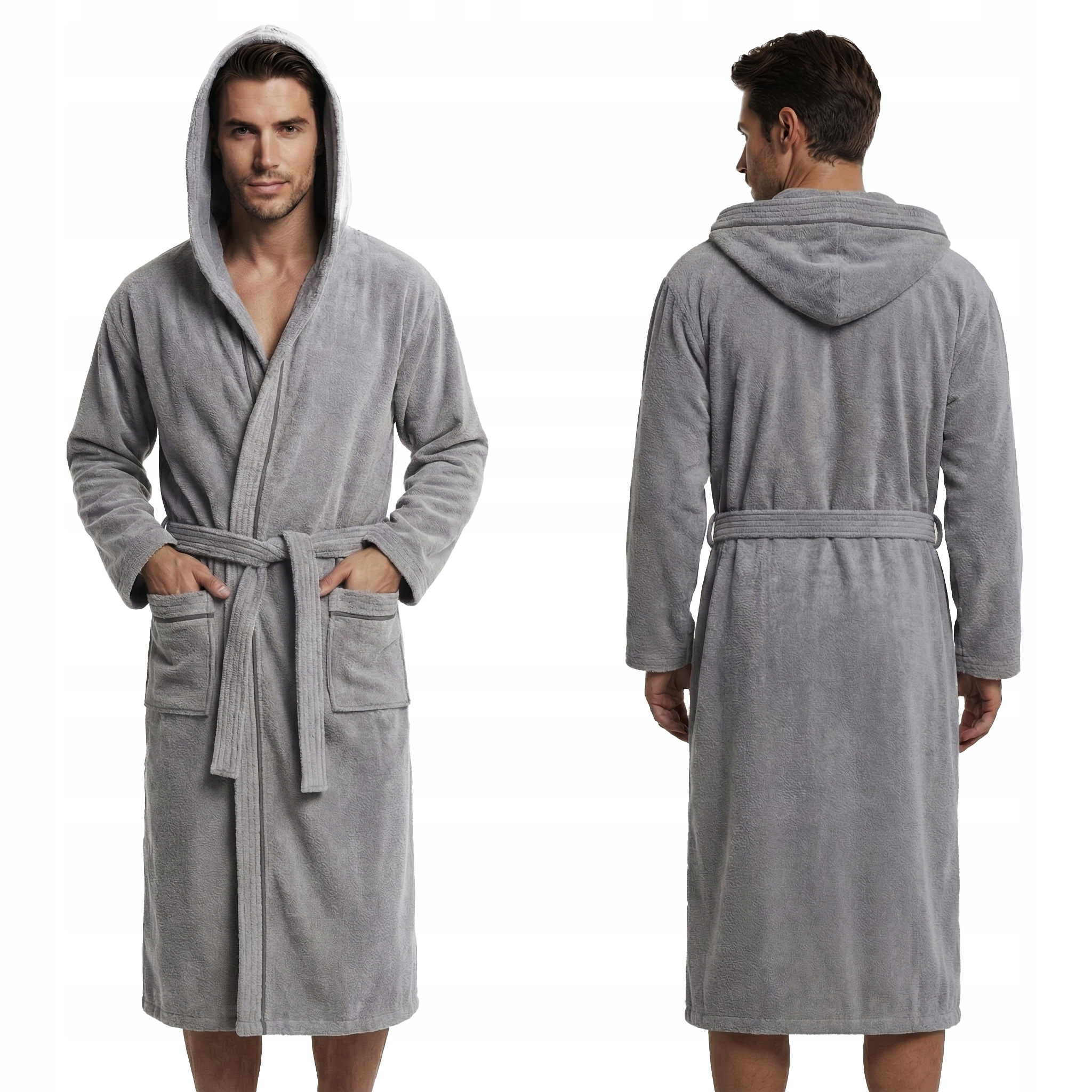 Pánský župan Tlustý 100% Bavlna Froté Kapuce Hugo Hotel Stříbrný XL