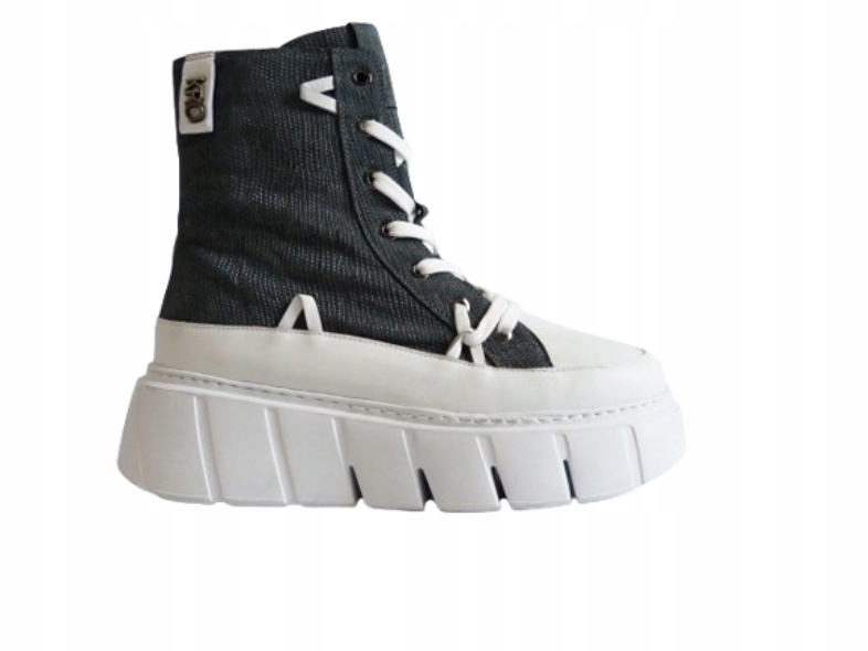 Grafitově bílé kotníkové boty dámské kožené tenisky na platformě Karino 37/38