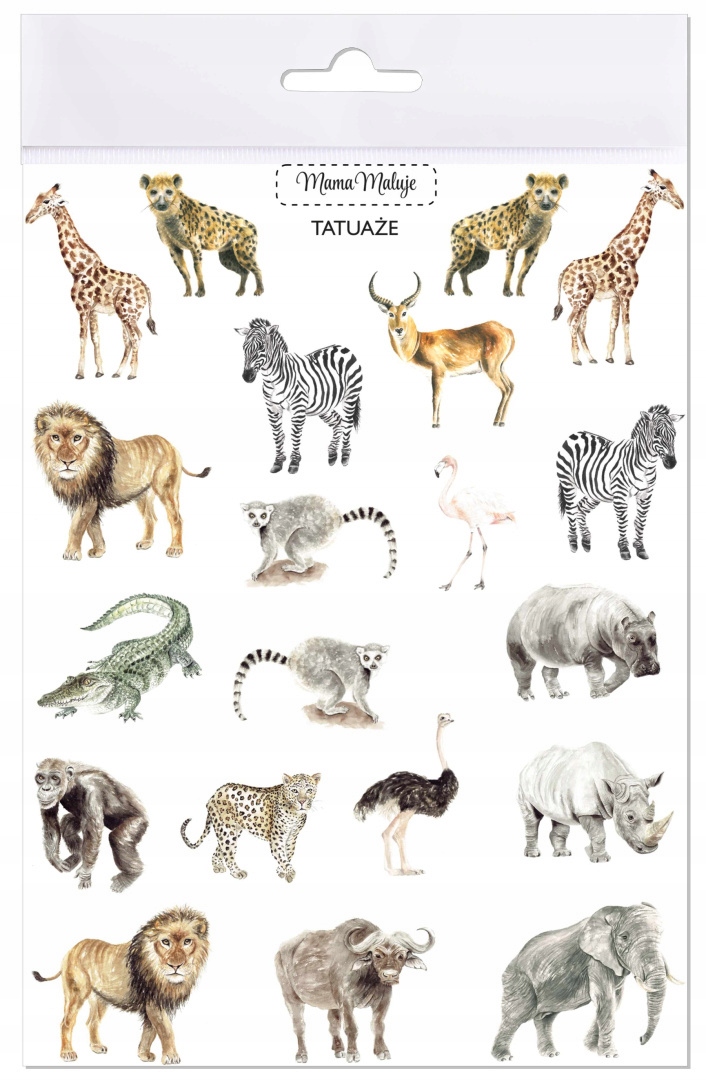 Umývateľné tetovanie Zvieratá Afriky, realistické maľované ilustrácie