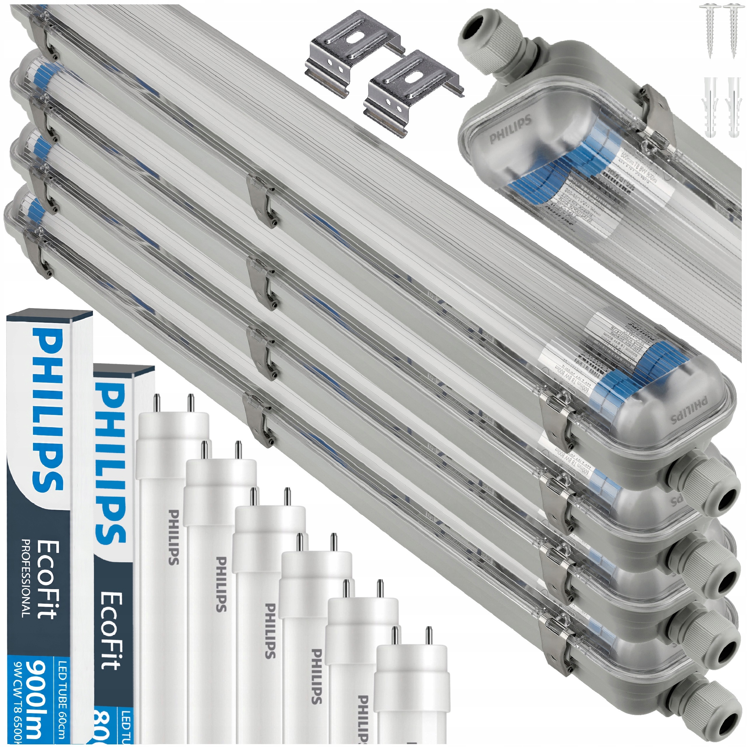 Hermetické Led svietidlo Philips 2x60 cm Lampa do garáže 18W 6500K Sada 4x