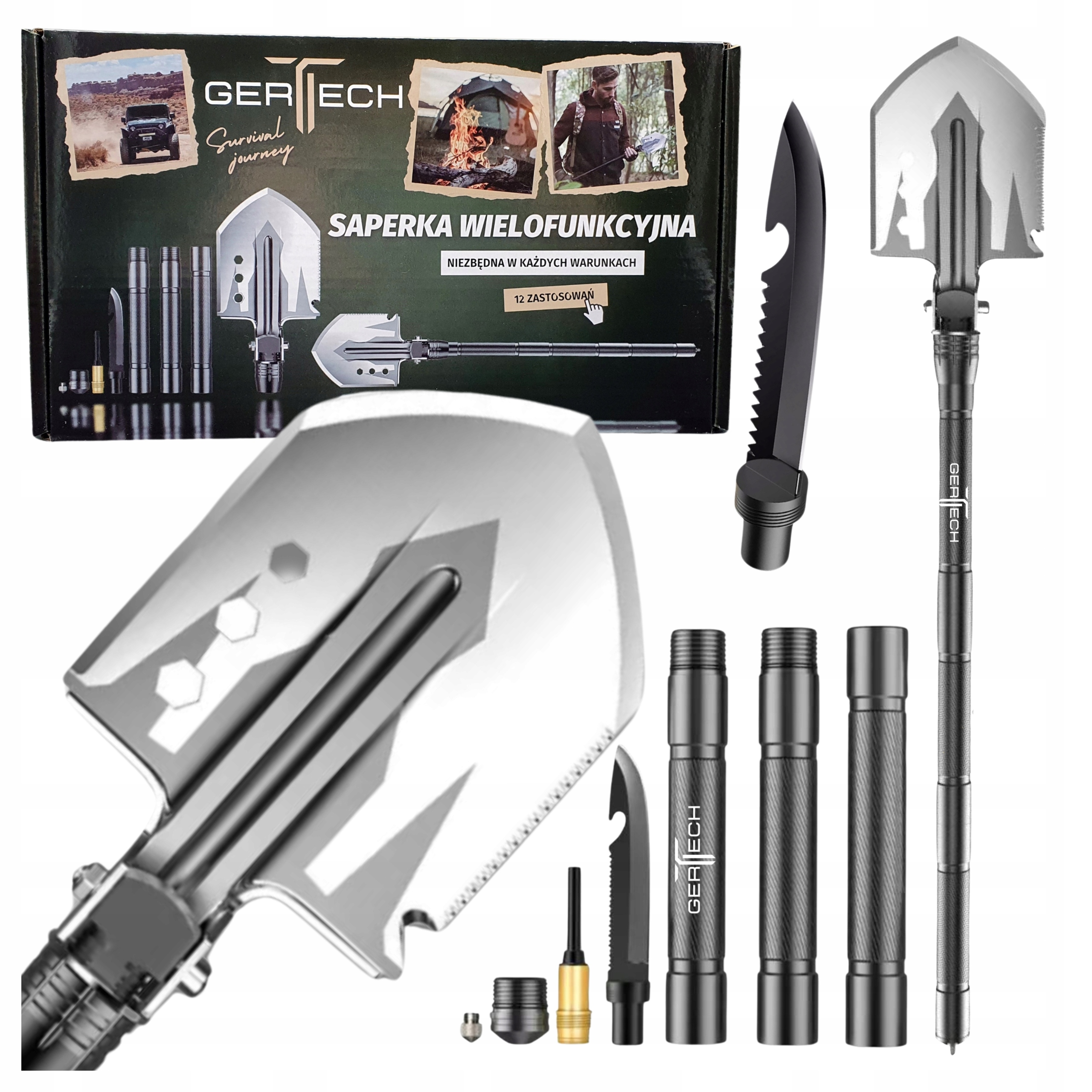 Saperka Wielofunkcyjna Survival Łopata Taktyczna Gertech 16w1 pokrowiec