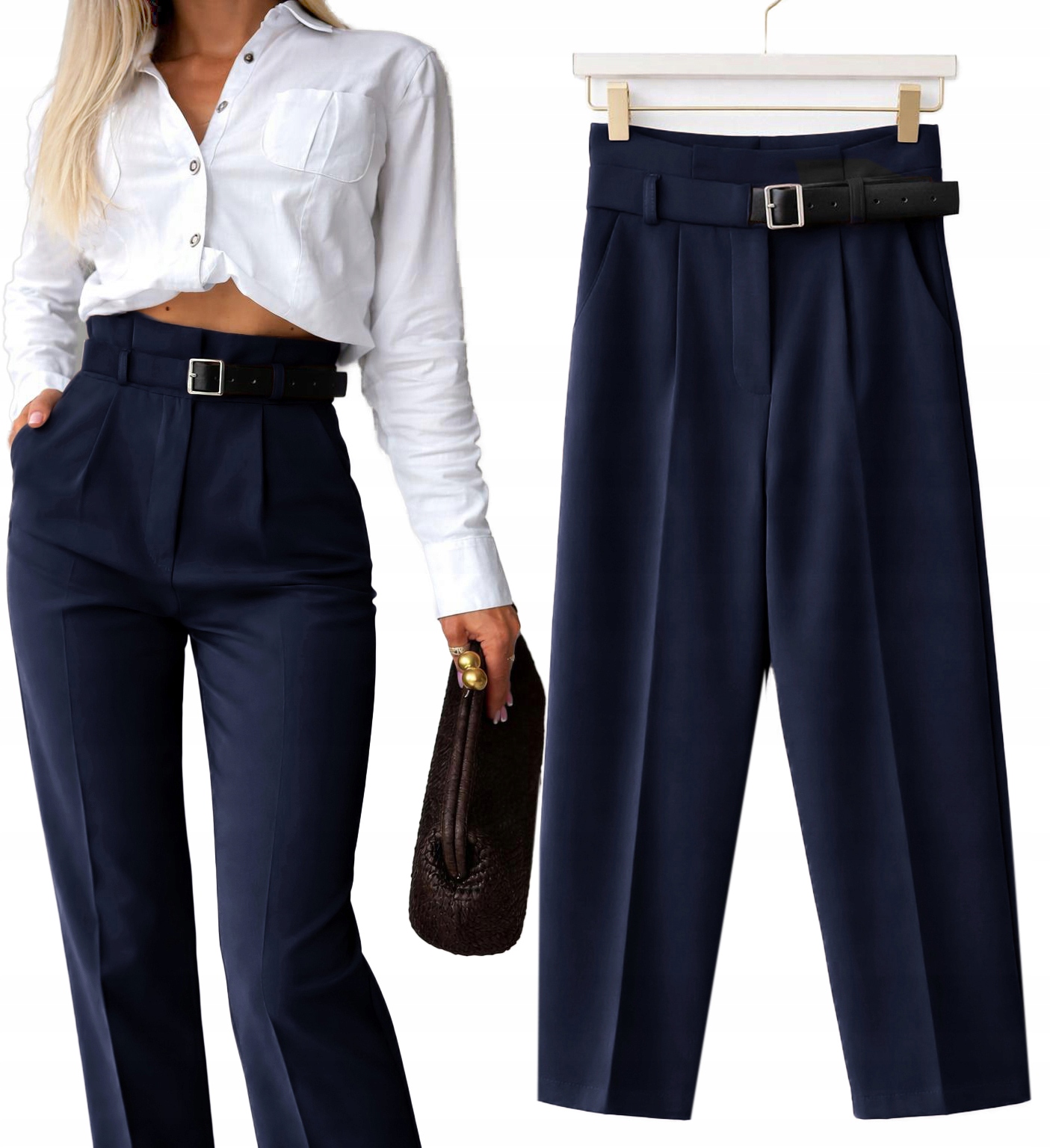 Spodnie damskie Cygaretki wysoki stan kant pasek M Julita