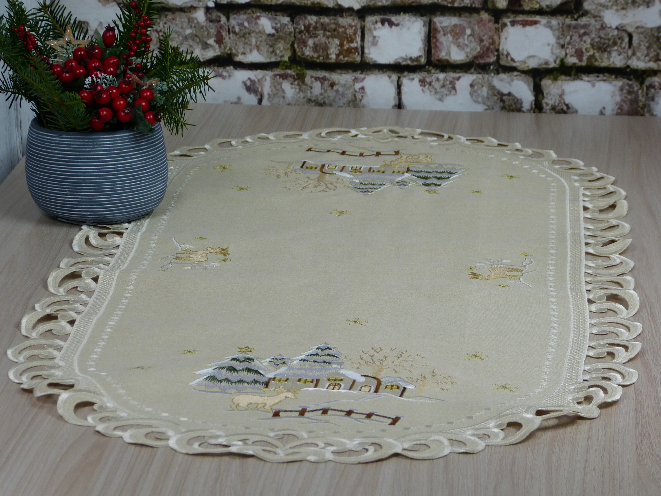 

świąteczny bieżnik na ławę 60x120 beżowy