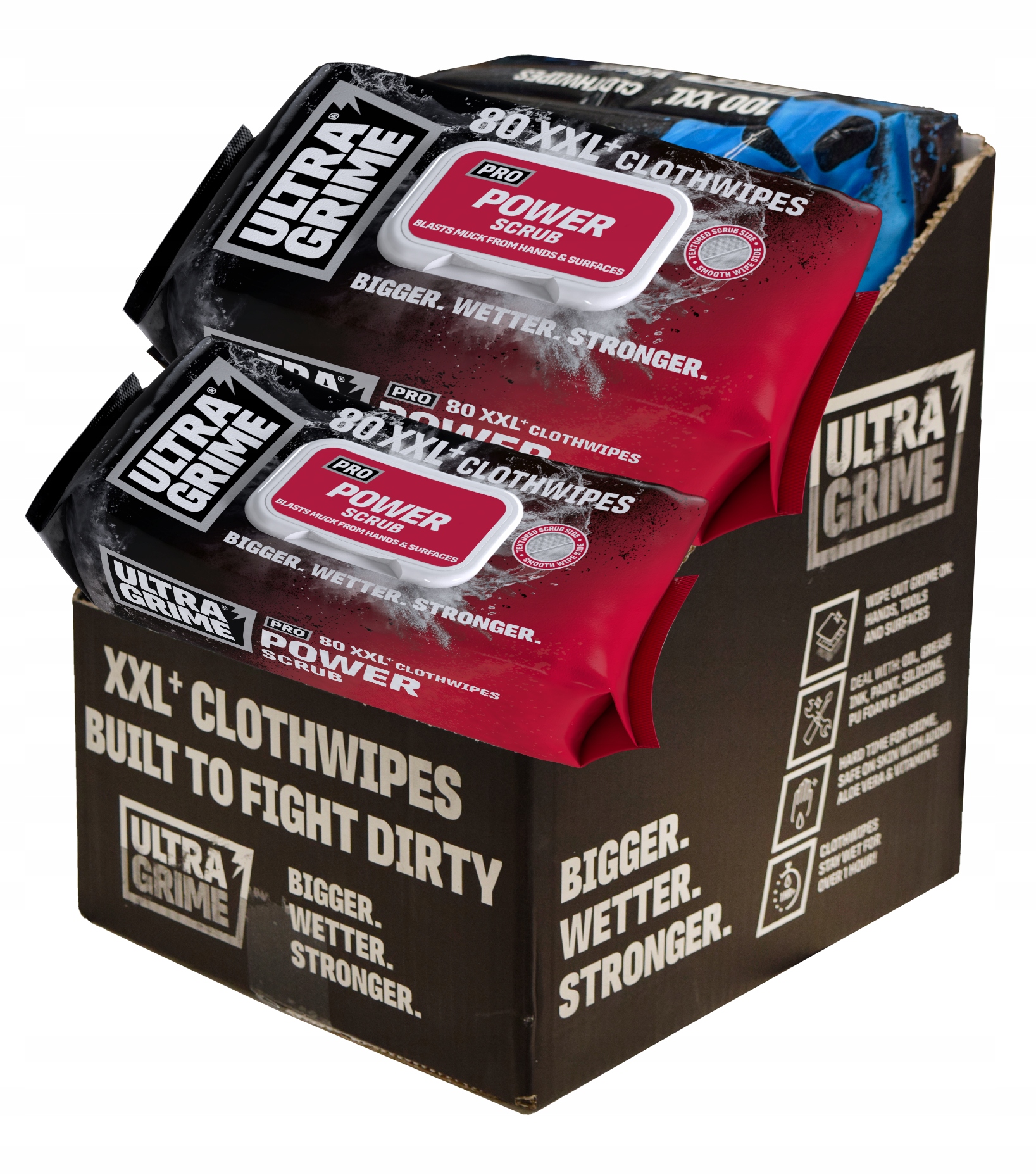 Levně Profi čistící ubrousky Ultragrime Power Scrub 80ks XXL box 6 balení