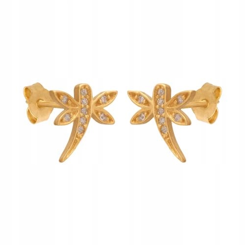 Náušnice ze zlata 585 ve tvaru vážek se zirkony, dárek pro milovanou osobu