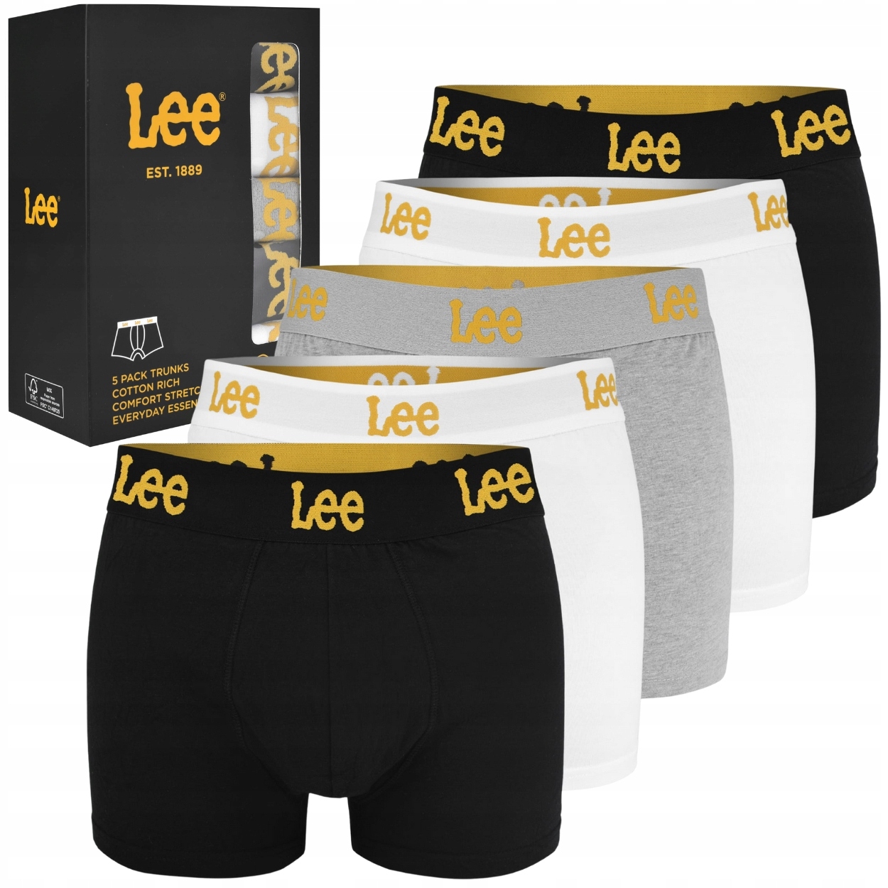 Lee Innes černé/bílé/šedé elastické pánské boxerky slipy 5 kusů L