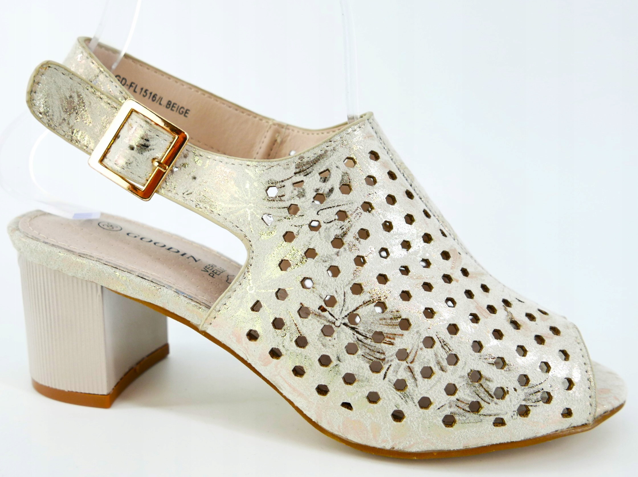GOODIN SANDAŁY AŻUROWE BEŻOWE NA SŁUPKU BŁYSK R39