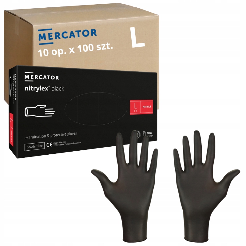 Levně Nitrilové rukavice černé Mercator Nitrylex Aql 1.5 vel. L 1000 ks