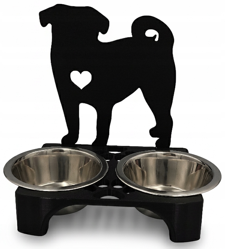 Levně Stojan na misky pro psa 3D Misky Mops 2 x 400 ml