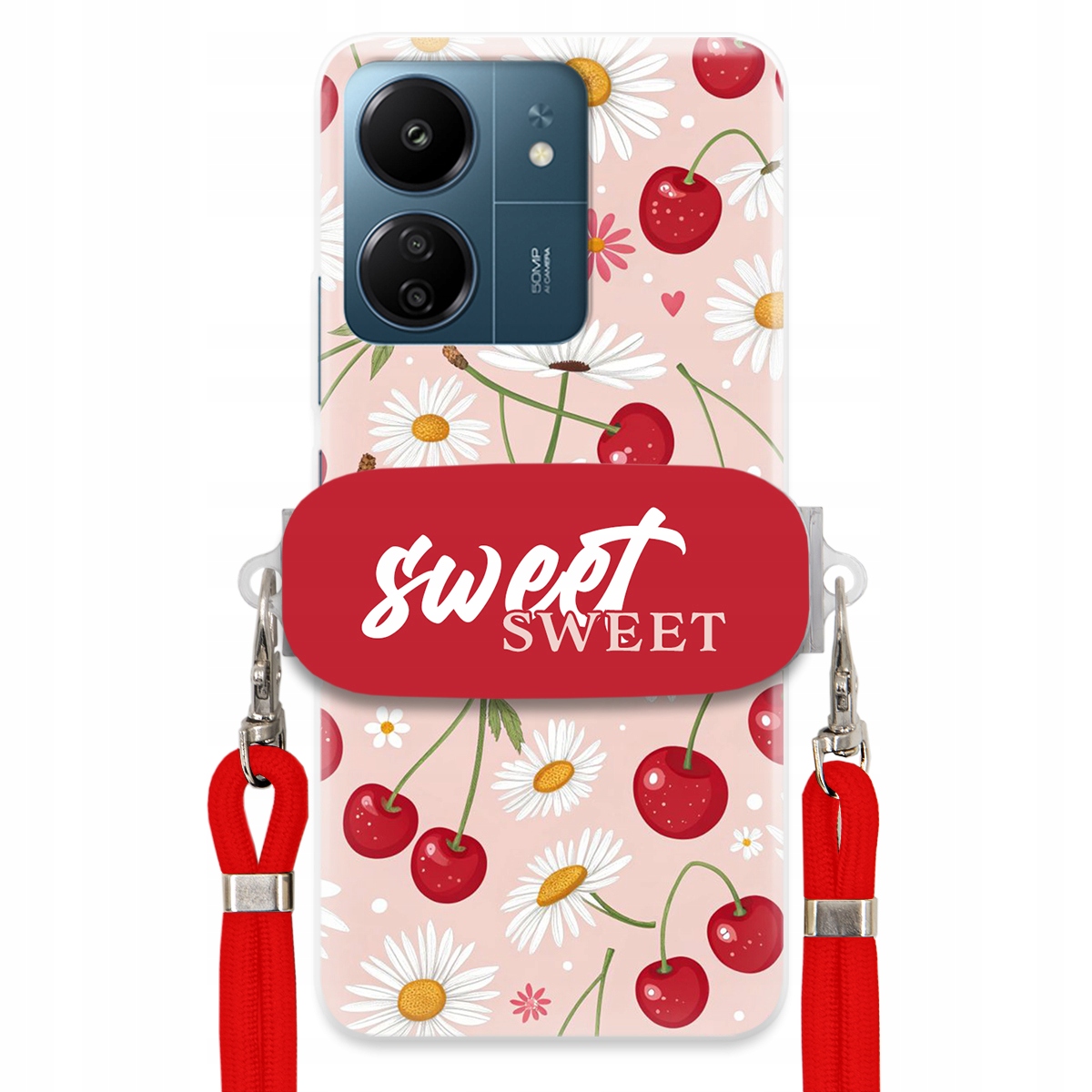 Puzdro pre Xiaomi Redmi 13C 4G Červené vodítko držiak Sweet Sweet Kvet čerešne
