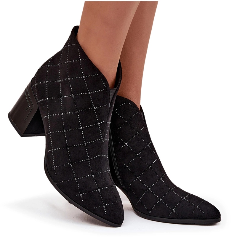 Dámské Kotníkové Boty Eko Semiš Sloupek Zdobení Zip D&a MR52-133 Černé 40