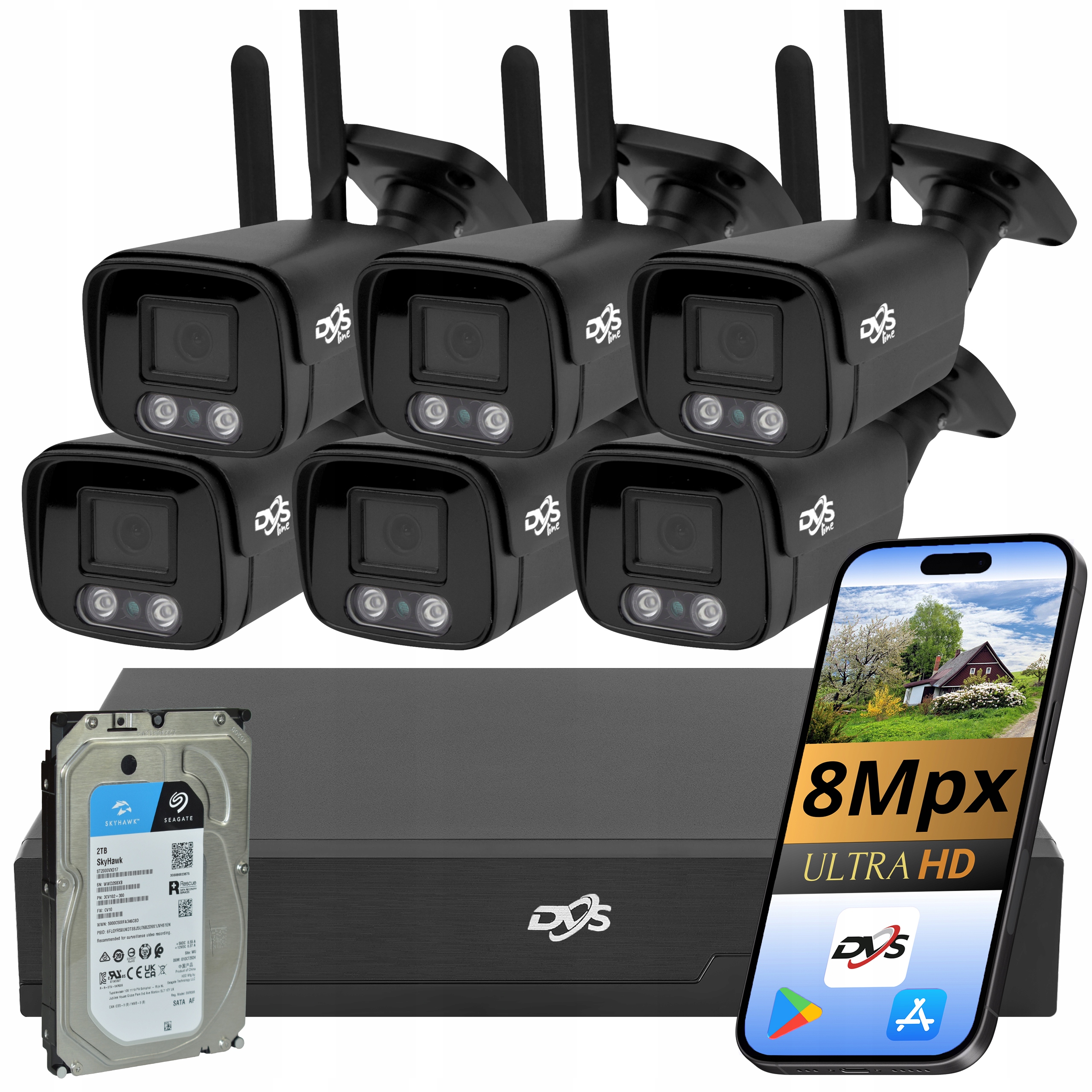 Kompletní Sada 6 Wifi Kamer S Rozlišením 8MPX 4K Záznamník Camhipro