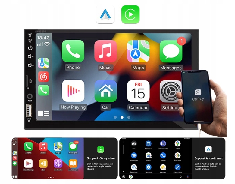 Radio Samochodowe 2-DIN Apple Carplay Android Auto Mirror Link Pilot
