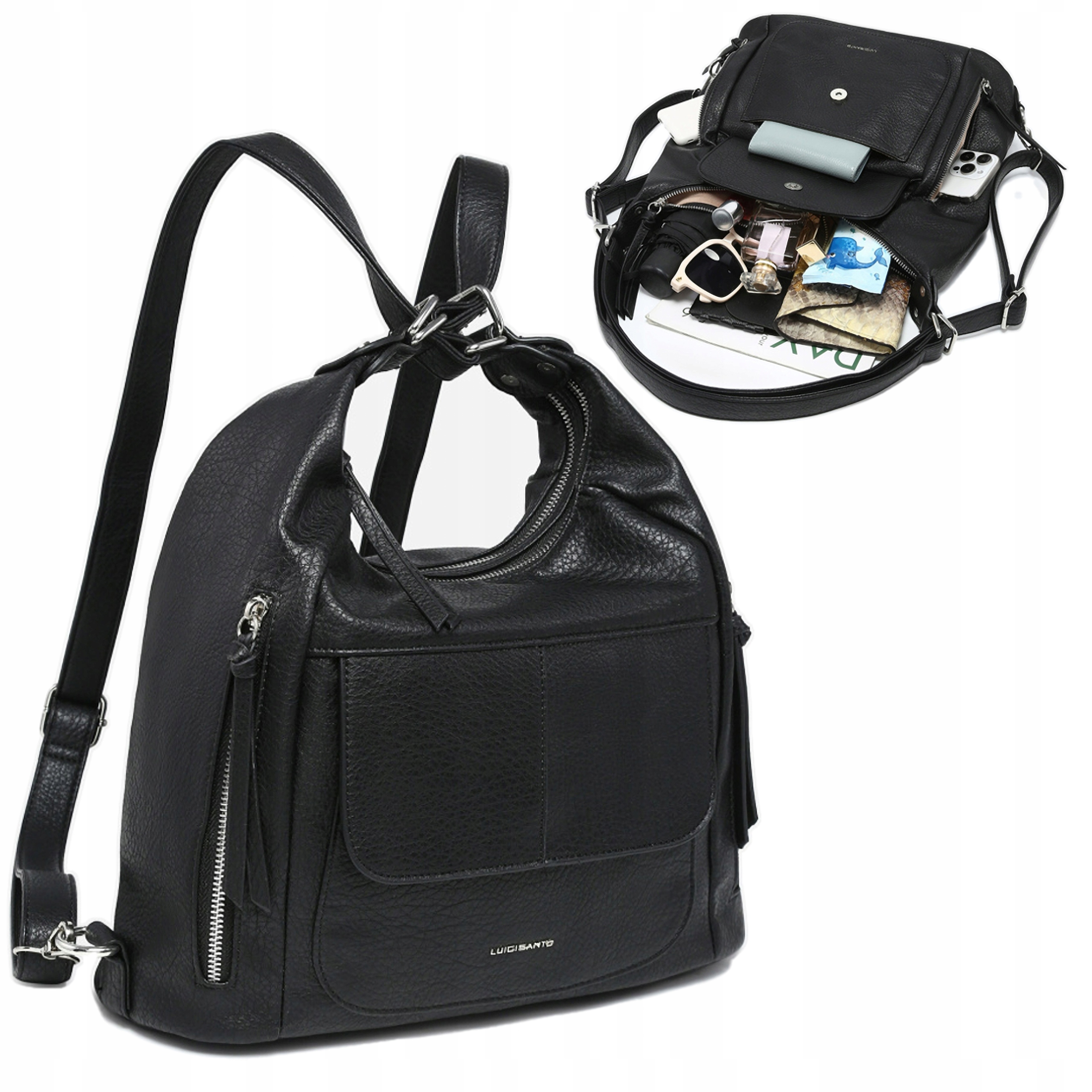 Batoh Černý Dámská městská kabelka přes rameno Prostorná 2v1 Eko Kůže