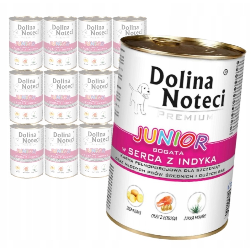 Levně Dolina Noteci Premium Junior 12x400g Vlhké Krmivo pro psy bohaté na krůtí srdce
