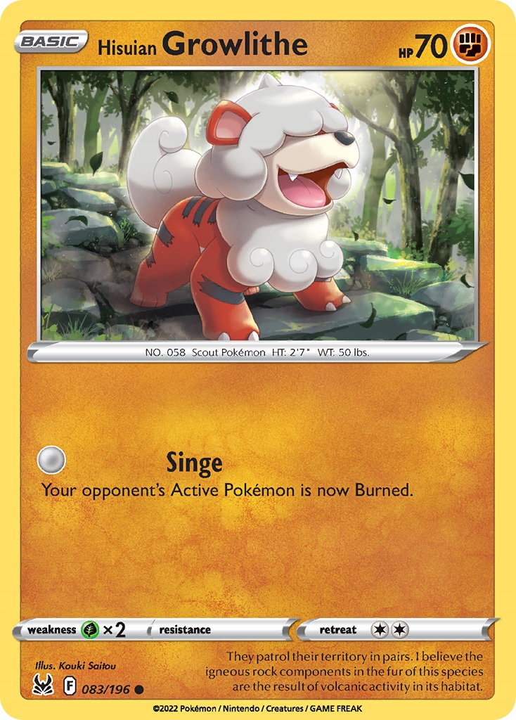 Pokemon 2x Hisuian Growlithe SWSH11 083/196