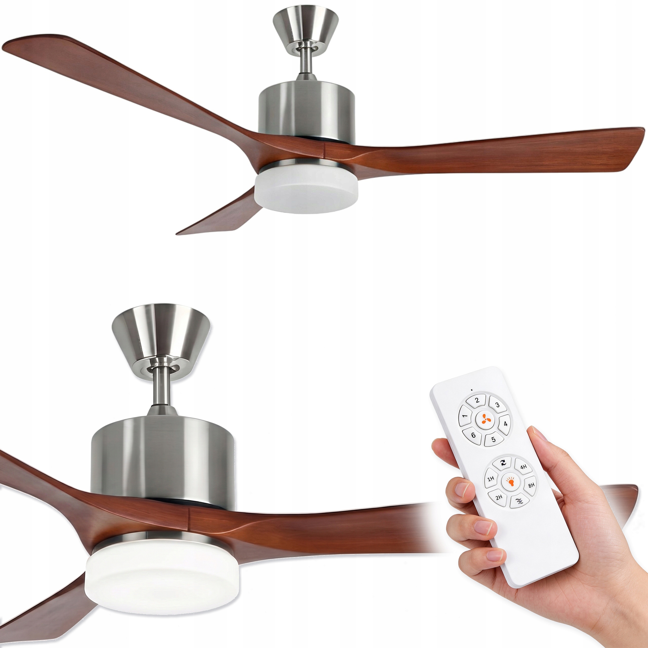 Stropný ventilátor Elegant Led DC Drevo – 132 cm Diaľkový Ovládač s časovačom, Lampa