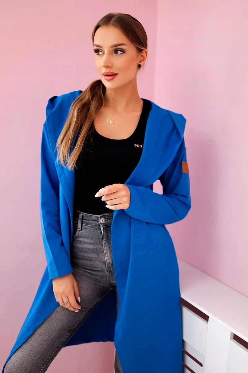 Dlouhý přehoz s kapucí chrpový