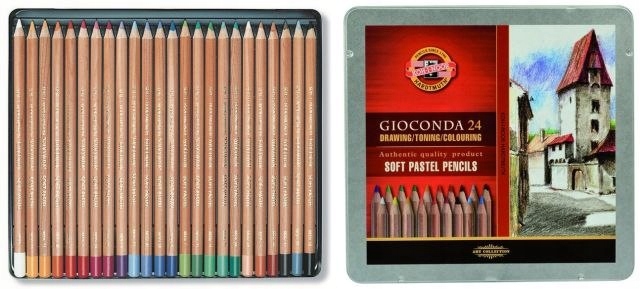 Pastely ve dřevě Koh-i-noor Gioconda, kovová kazeta 24 barev