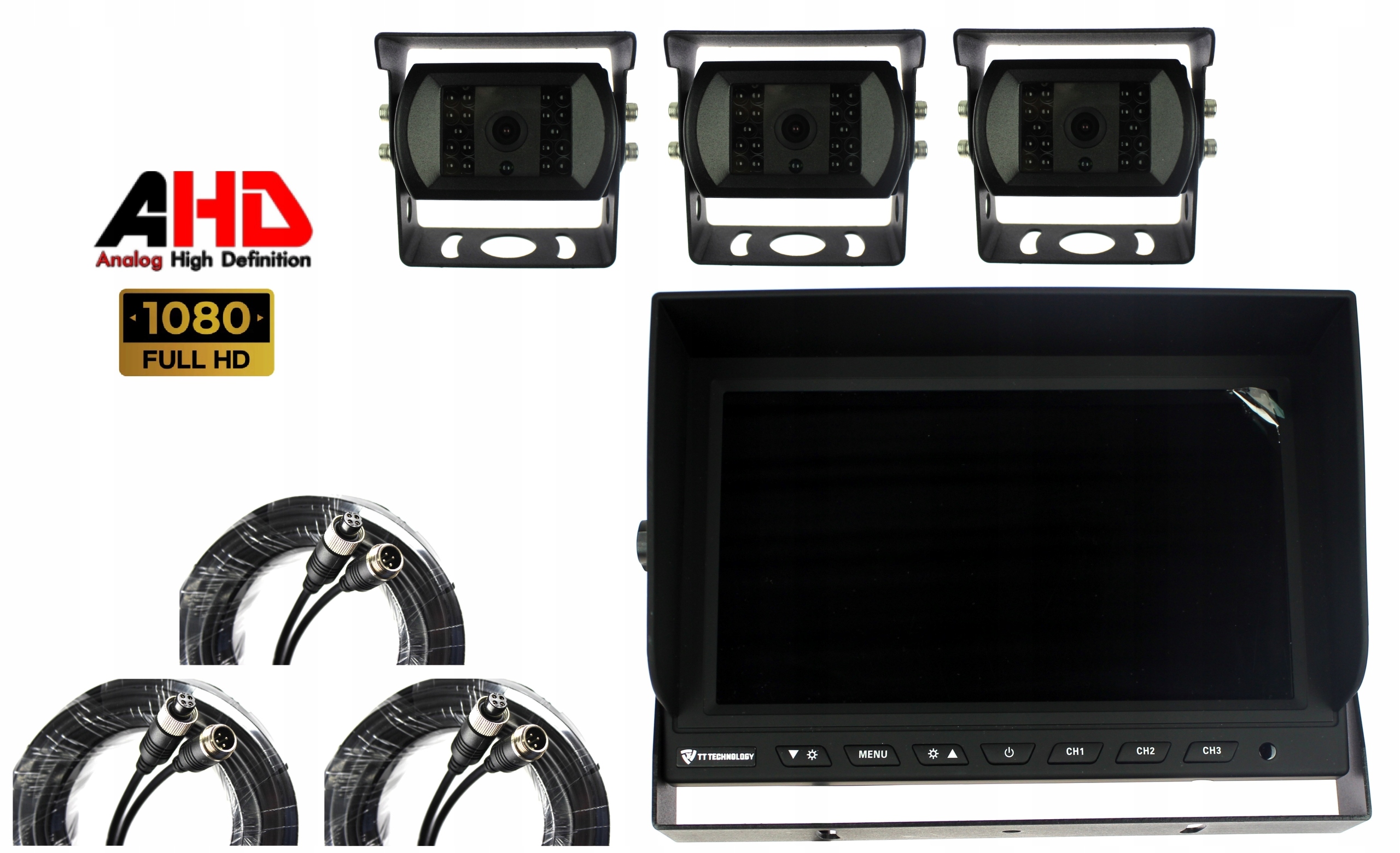 Sada Monitorov 9'' 3x Cúvacia Kamera Hd 12/24V