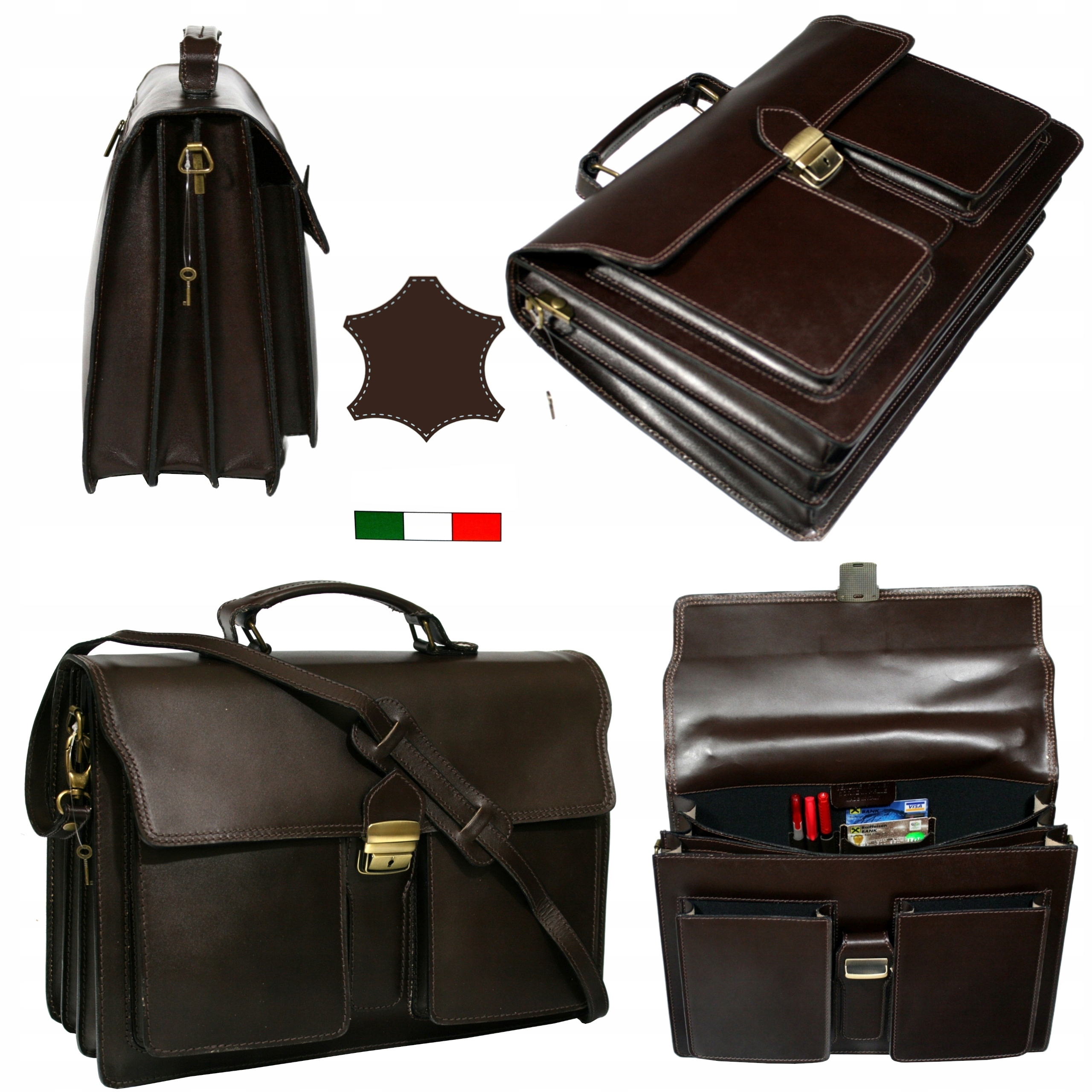 Kožená pánská aktovka hnědá na notebook 15 italská 3 komory velká A4 aktovka